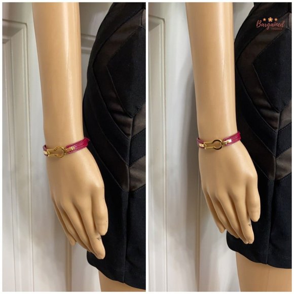 Authentic Louis Vuitton Burgundy Leather Gold Keyhole Bracelet 17 - Picture 4 of 13